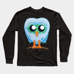 Concerned Hooter - A Blue Worried Owl with Huge Eyes Long Sleeve T-Shirt